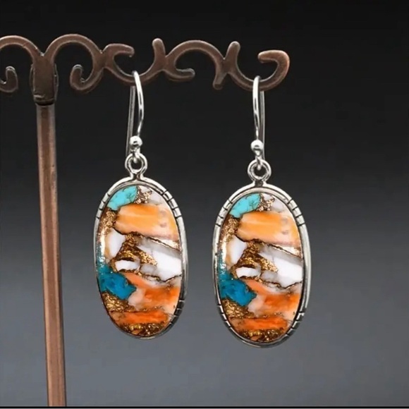 Jewelry - Creative Bohemian Style Earrings Round Imitation Natural Stone Earrings NIP